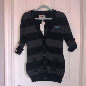 Superdry Black Label Sportswear Striped Button Front V-neck Cardigan Sweater